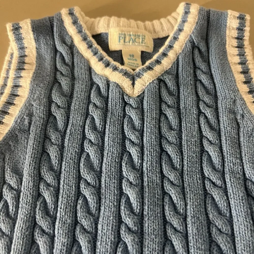 Childrens‎ Place Sweater Vest Boys Size 18 Mos Pullover Blue Casual V-neck